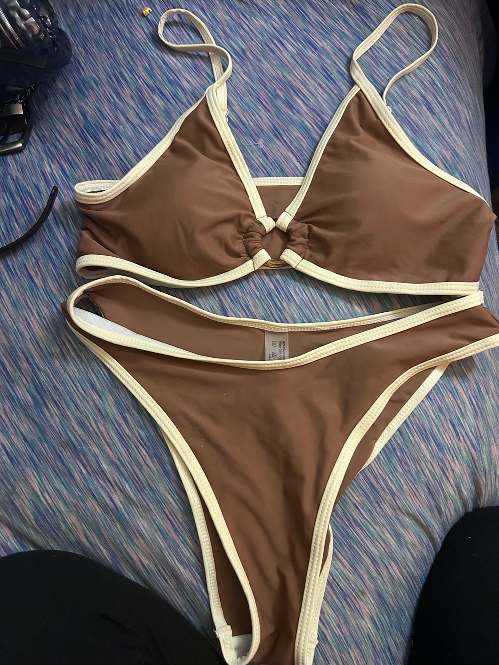 Brown Bikini Set with Cream Trim